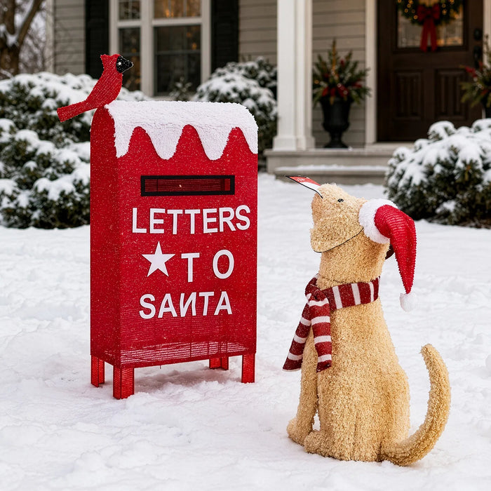 Hendrano Lighted Dog and Red Mailbox Christmas Decoration Set