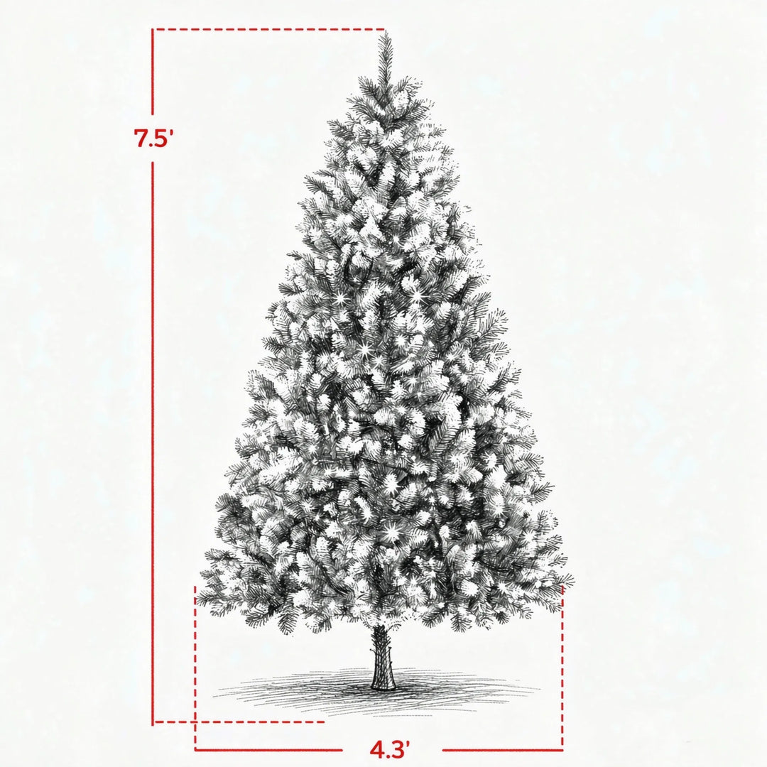 Tall snow tipped pre-lit Christmas tree
