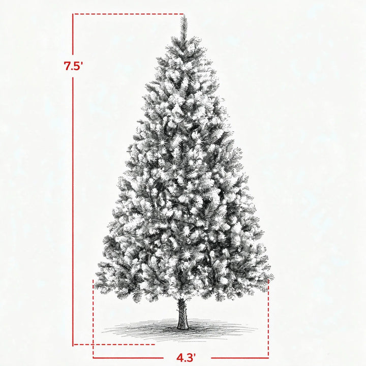 Tall snow tipped pre-lit Christmas tree