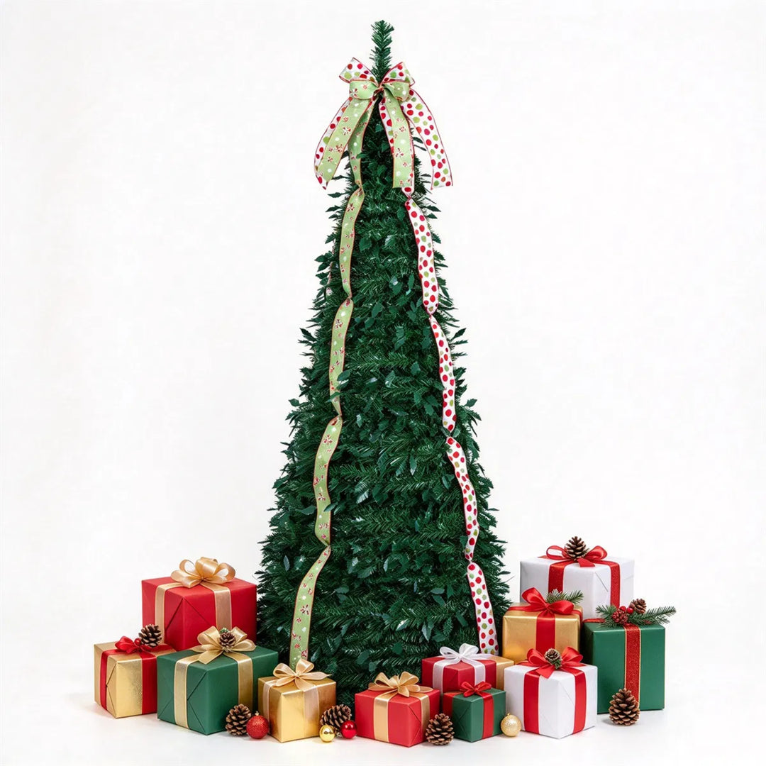 Pop up Christmas tree with ribbons and bow