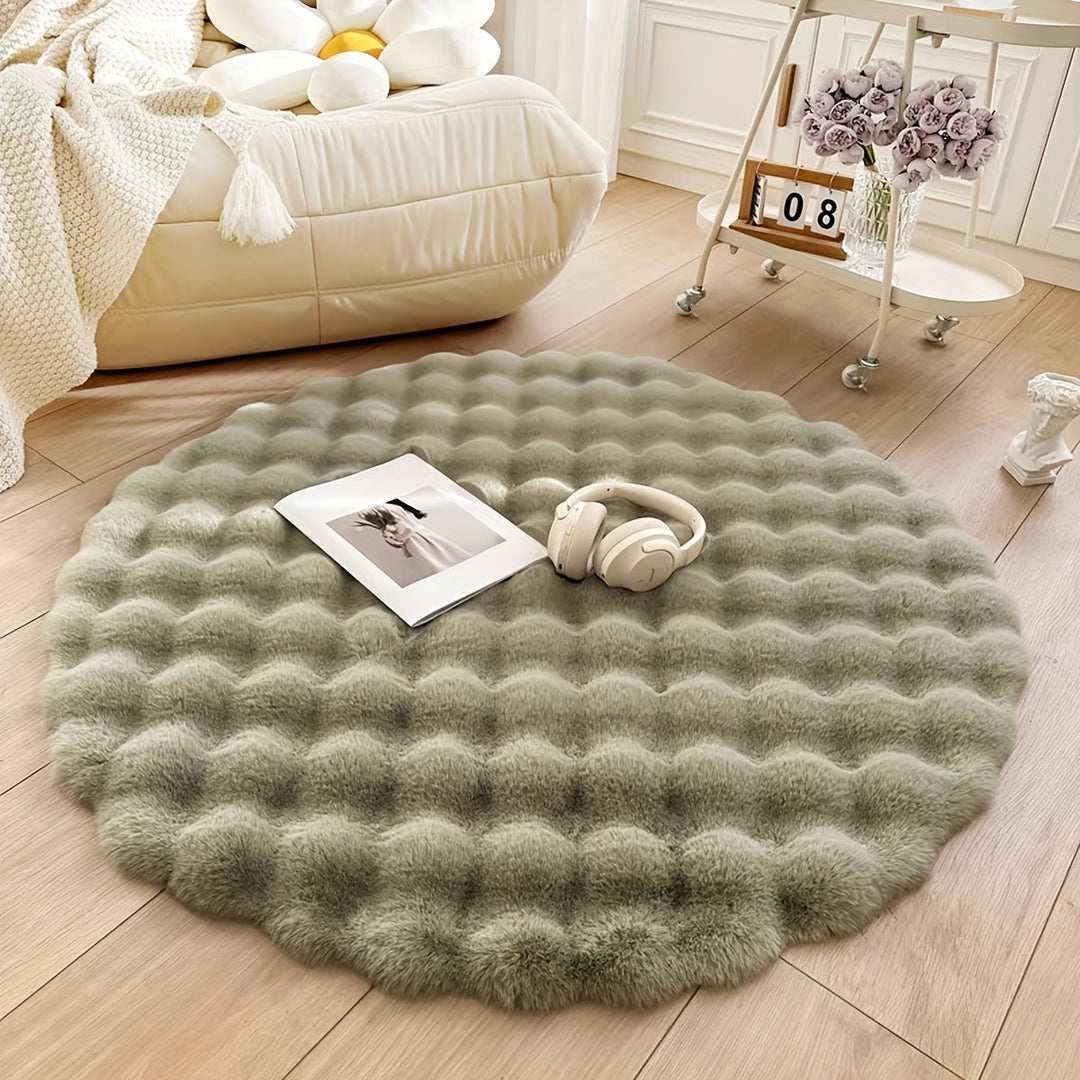 Round Fluffy Bubble Rug in Dense, Soft Fleece for Cozy Rooms