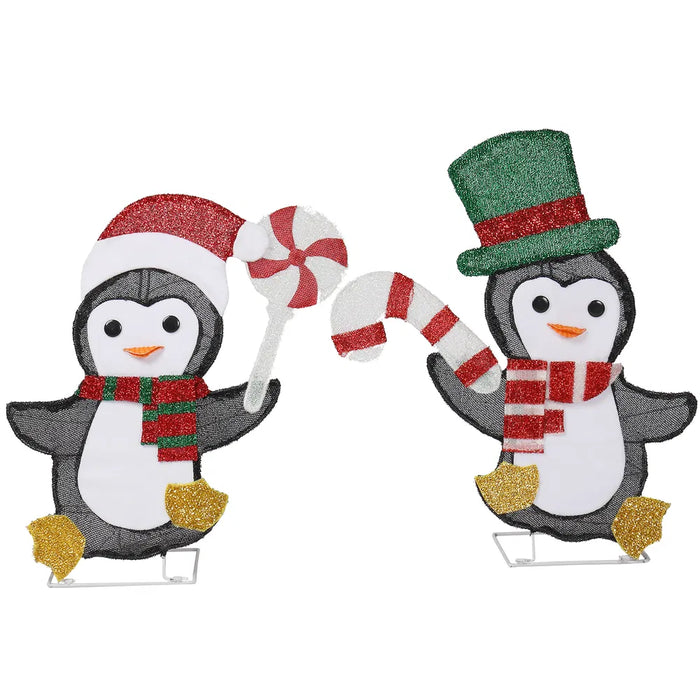 Hendrano Set of 2 Lighted Christmas Penguins with Candy Canes