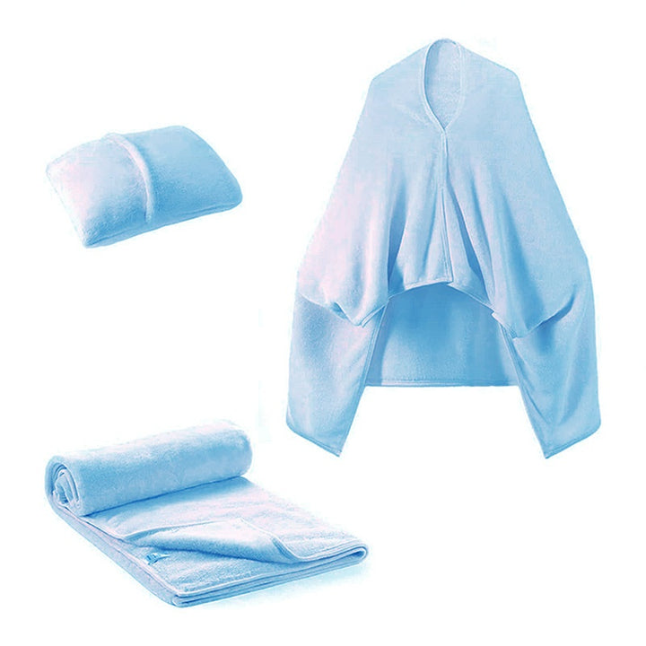 Fleece blanket worn as shawl with buttons