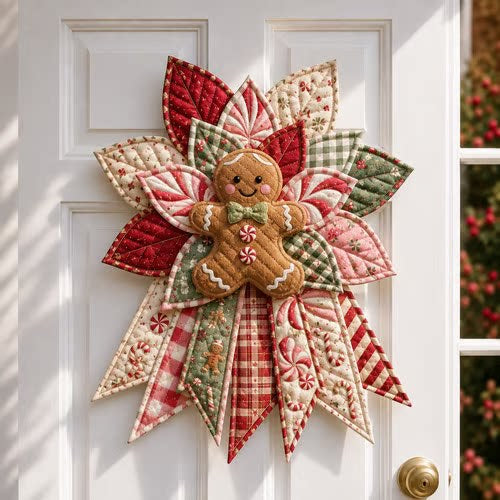 Quilted fabric starburst Christmas door hanging
