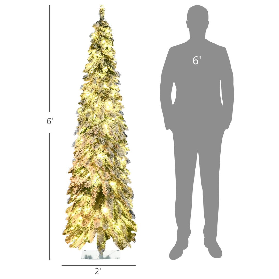 Flocked pencil Christmas tree with color lights