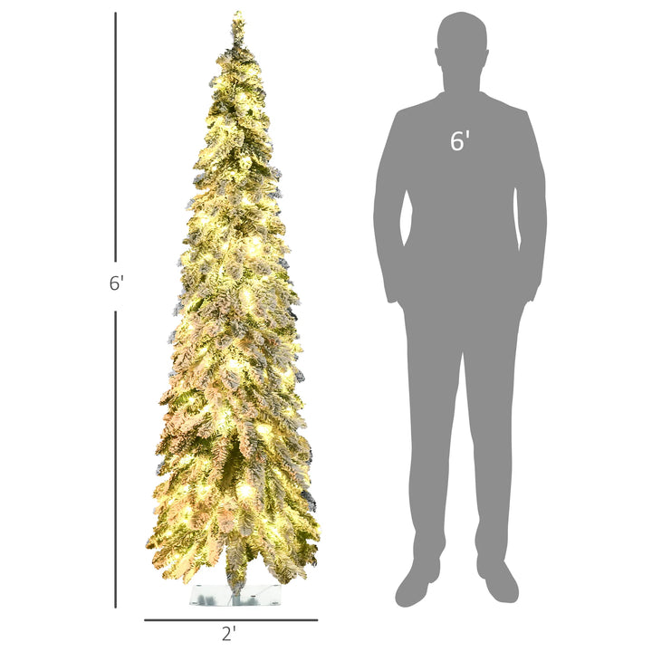 Flocked pencil Christmas tree with color lights