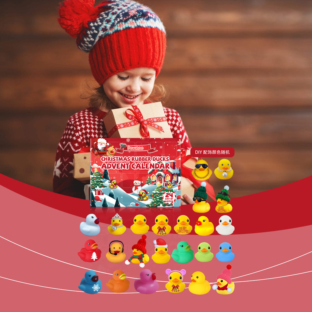 Advent calendar box with small Christmas rubber ducks