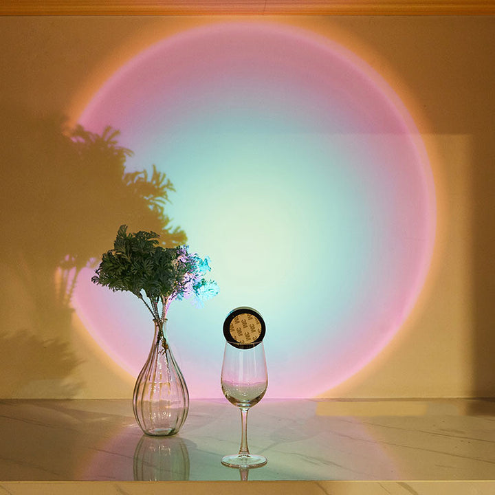 Stick-on push light glowing on a wall