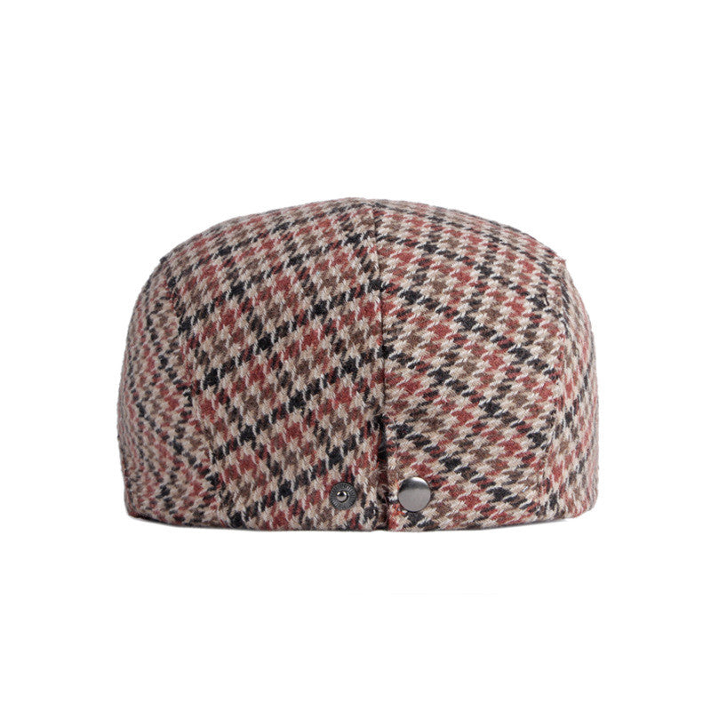 Khaki houndstooth flat cap