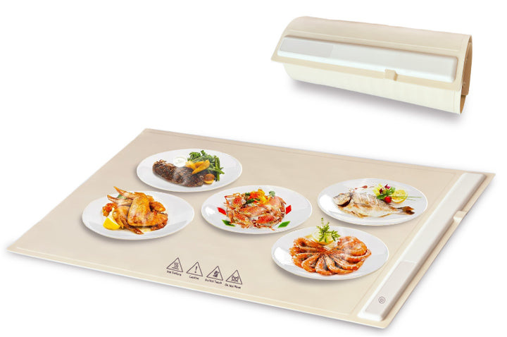 Graphene food warming mat on dining table