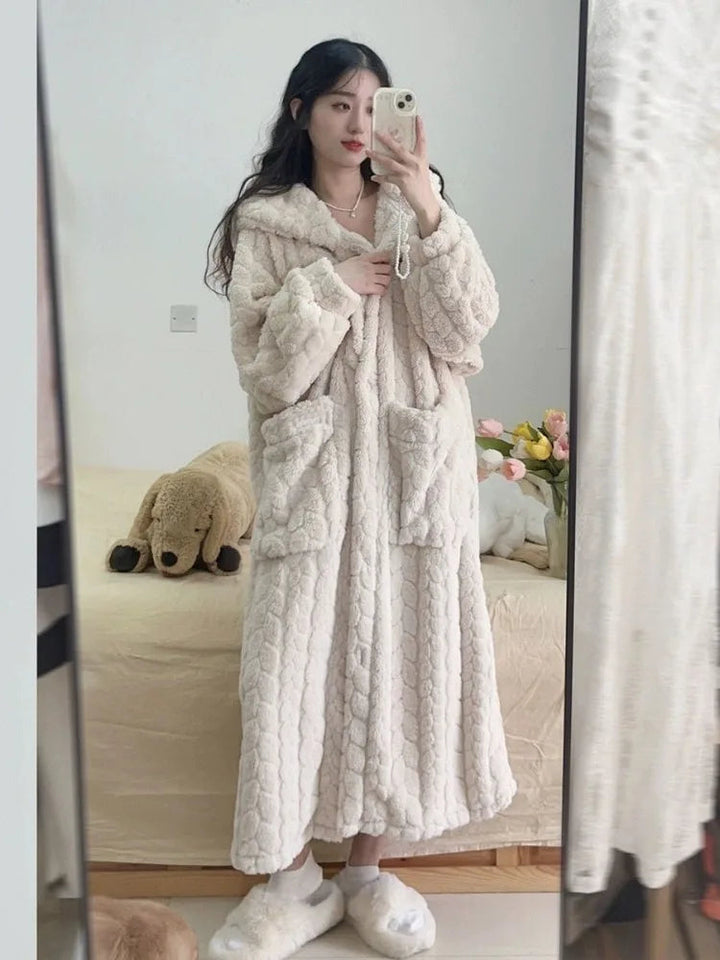 Long Hooded Bathrobe for Women with Pockets – Soft and Cozy