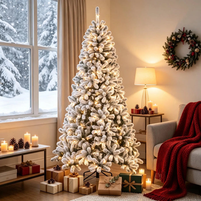 Hendrano 7.5 ft Flocked Northern Pine Christmas Tree with 350 LEDs