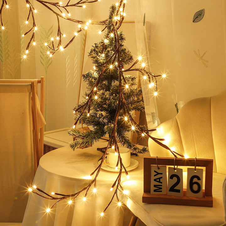 Warm white LED rattan branch lights on wall