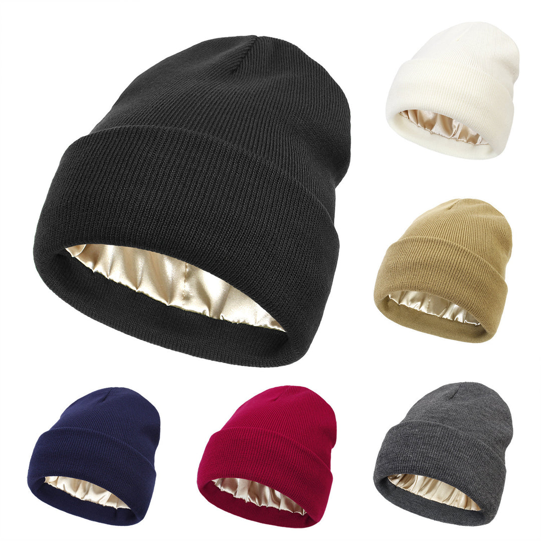 Double-layer satin-lined beanie in black