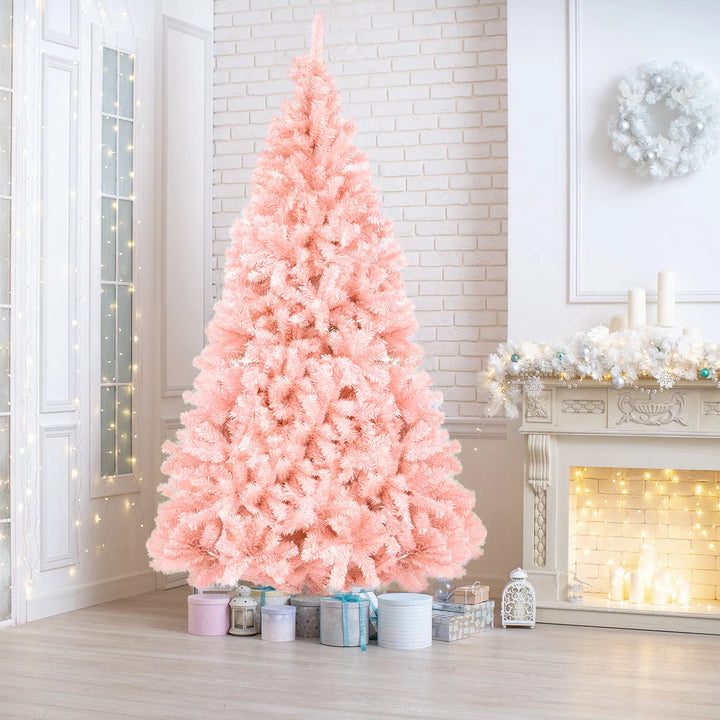 Pink artificial Christmas tree in a living room