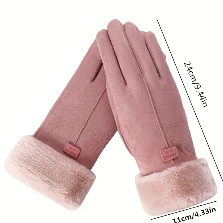 Warm Suede Gloves with Soft Velvet Lining and Plush Cuff