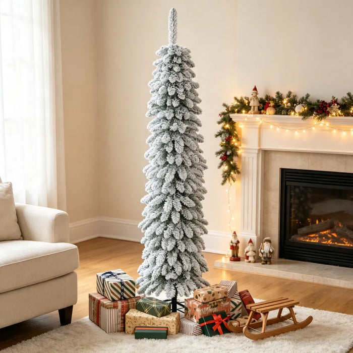 Hendrano 5 ft Snow Flocked Pencil Christmas Tree for Narrow Spaces