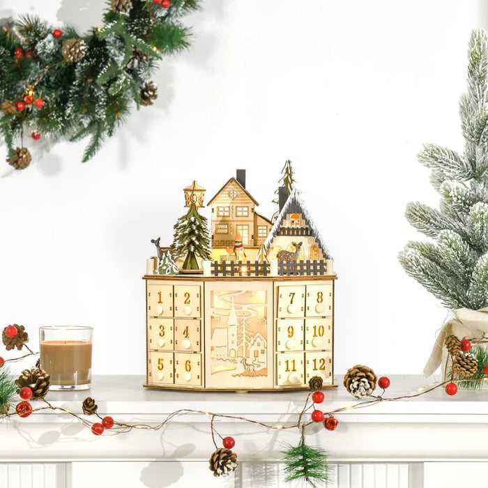 Hendrano Lighted Wooden Christmas Village Advent Calendar