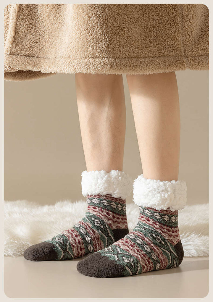 Nordic pattern fleece-lined lounge socks