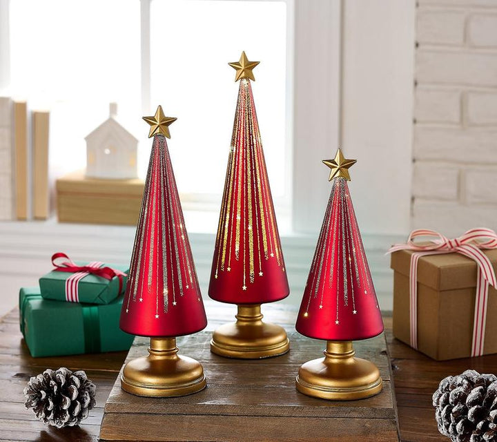 LED Light-Up Christmas Tree Set of 3 with Built-In Timer