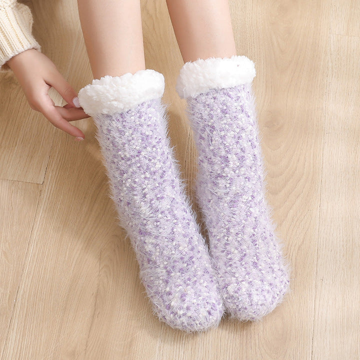 Sherpa-Lined Slipper Socks with Non-Slip Silicone Grippers