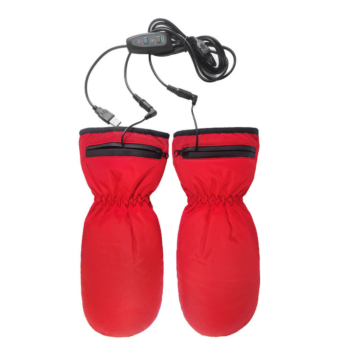 Black USB heated mittens with zip pocket