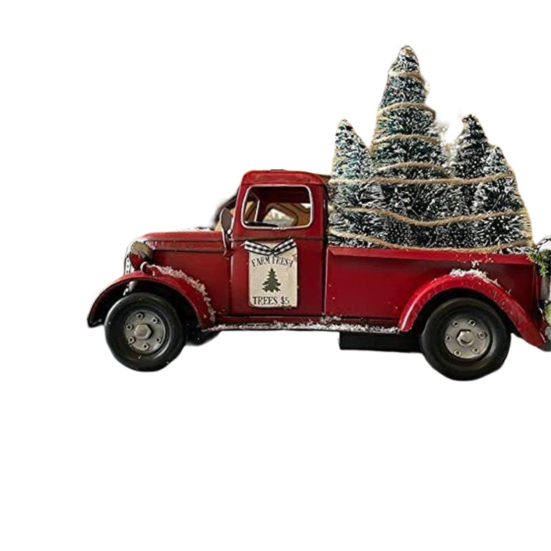 Red Farm Truck Christmas Decoration with Lighted Trees