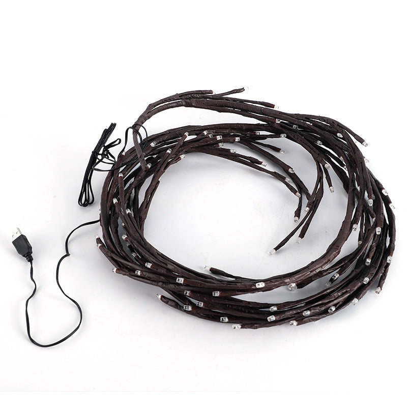 Warm white LED rattan branch lights on wall