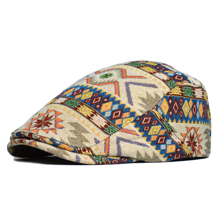 Flat cap with colorful jacquard pattern