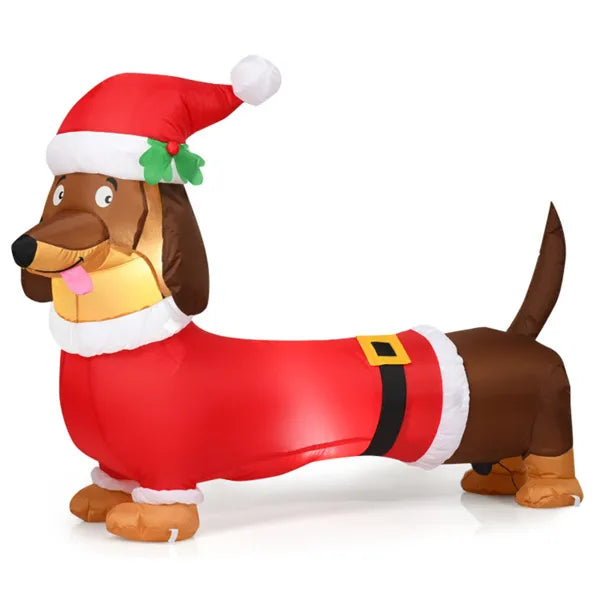 Hendrano 5 ft Inflatable Dachshund in Santa Outfit with Lights
