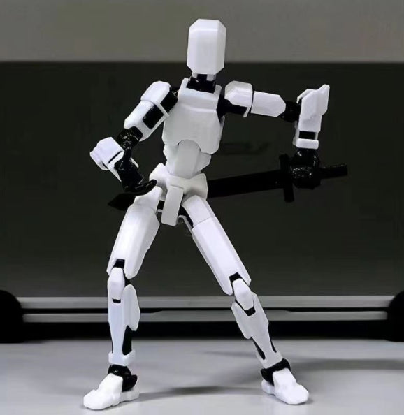 Orange poseable 3D printed robot figure