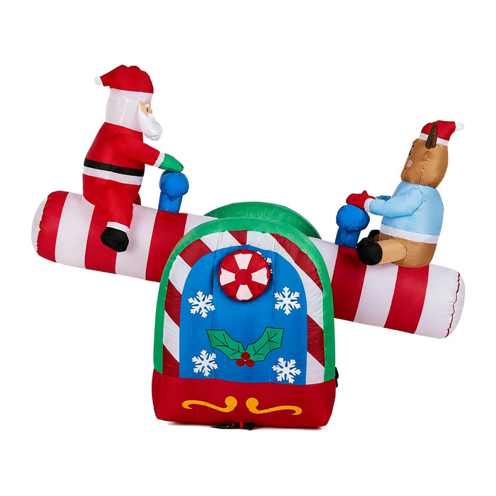 Hendrano 4.7 ft Inflatable Santa and Reindeer Seesaw with Motion