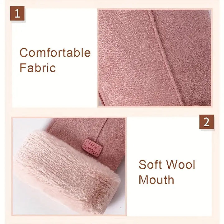 Warm Suede Gloves with Soft Velvet Lining and Plush Cuff