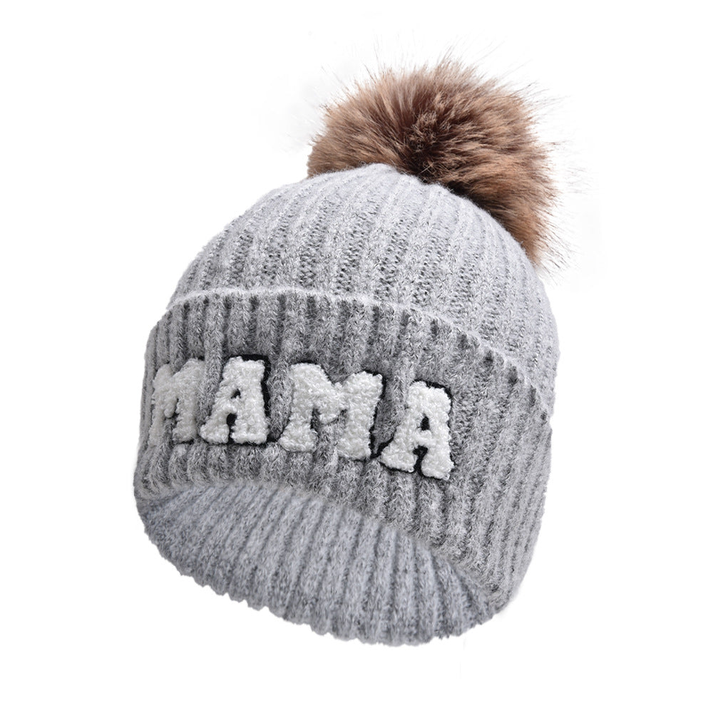 MAMA and MINI pompom beanie set