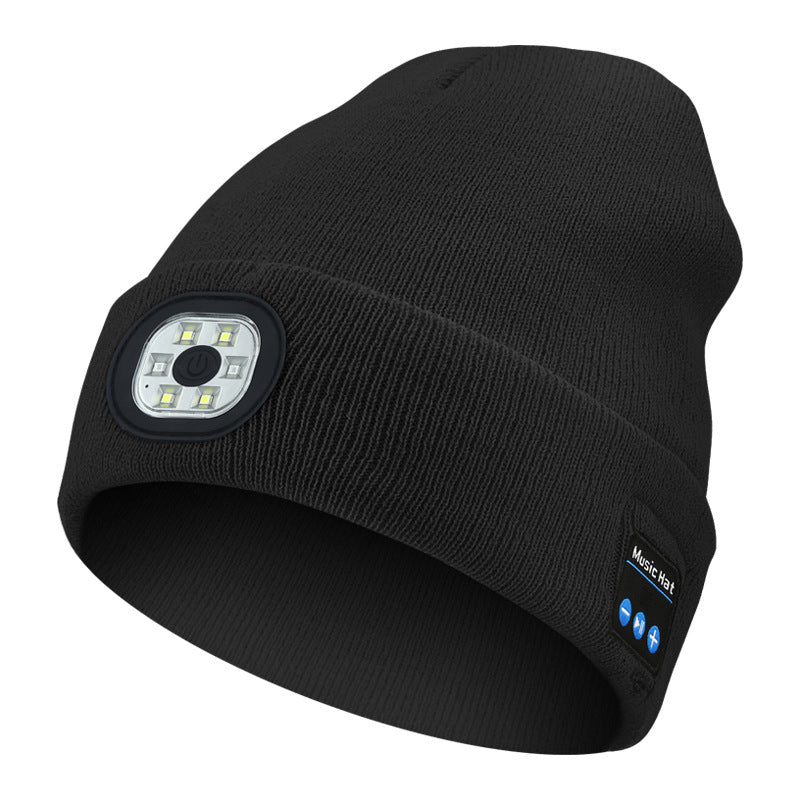 Knit beanie with front LED light
