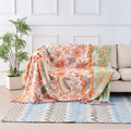 Hendrano™ Boho Floral Cotton Throw Blanket with Fringe, Cream and Orange