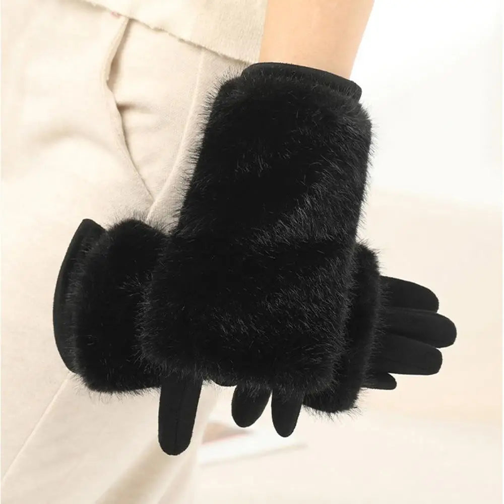 Suede Fur Touch Screen Winter Gloves