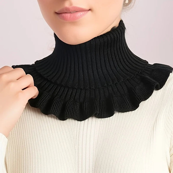 Hendrano™ Knit Turtleneck Collar Scarf – Ruffle Trim, Windproof Warmth