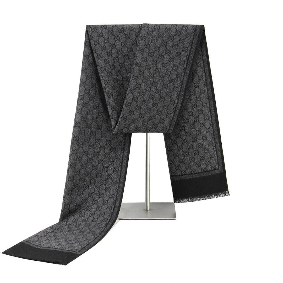 Hendrano™ Wool Blend Winter Scarf with Letter Print and Fringe Trim