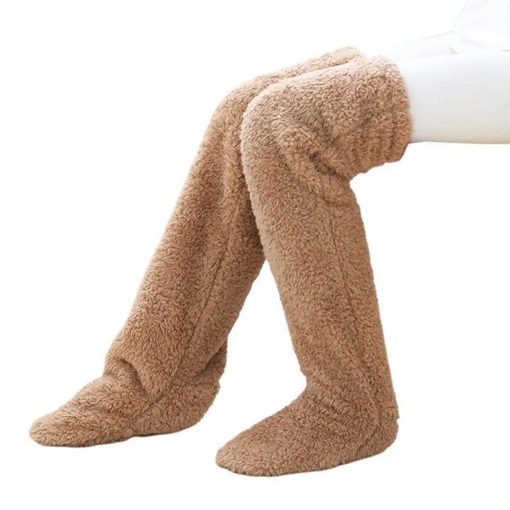 Long Coral Fleece Lounge Socks with Fold-Back Foot Opening