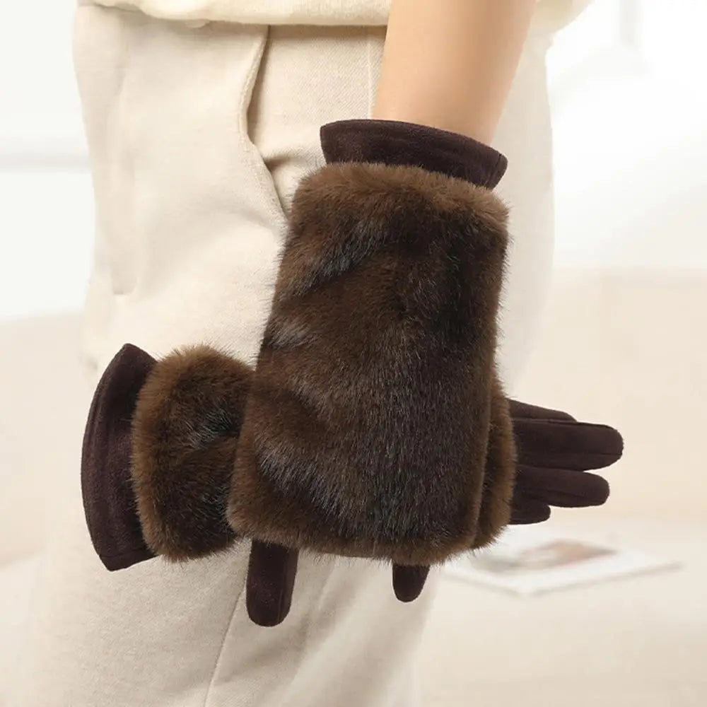 Suede Fur Touch Screen Winter Gloves
