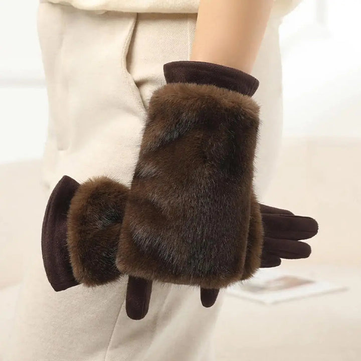 Suede Fur Touch Screen Winter Gloves