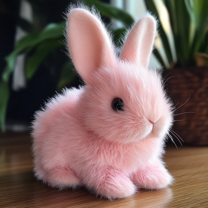 Realistic Plush Bunny Rabbit with Soft Fluffy Fur and Whiskers