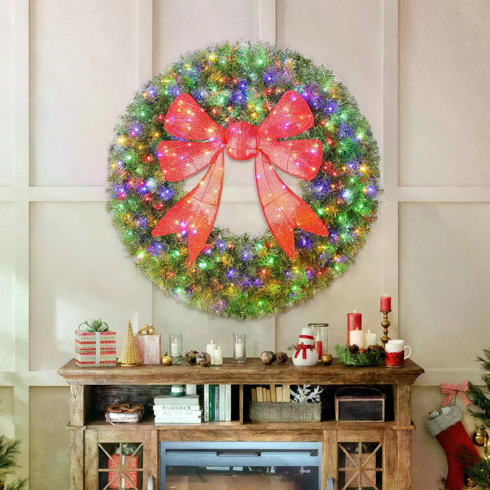 Hendrano Giant 60 in Pre-Lit Christmas Wreath with 3D Red Bow