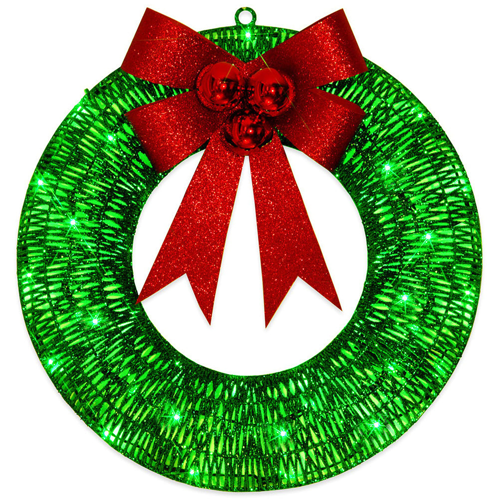 Lighted Christmas Wreath with Big Bow and Warm LED Lights, 20 in