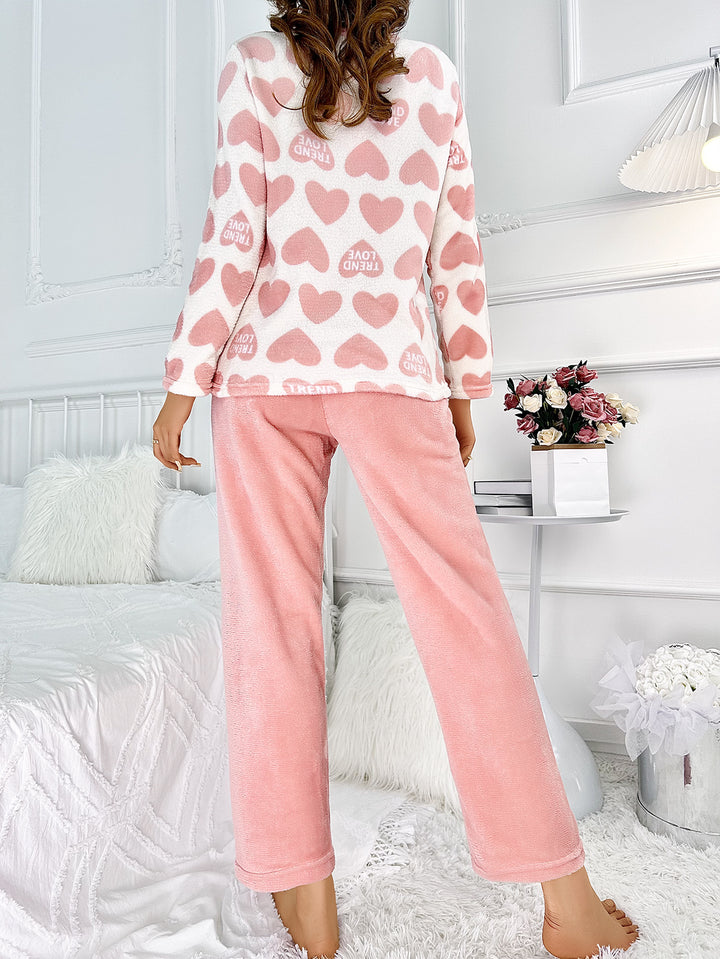 Pink flannel heart print pajama set