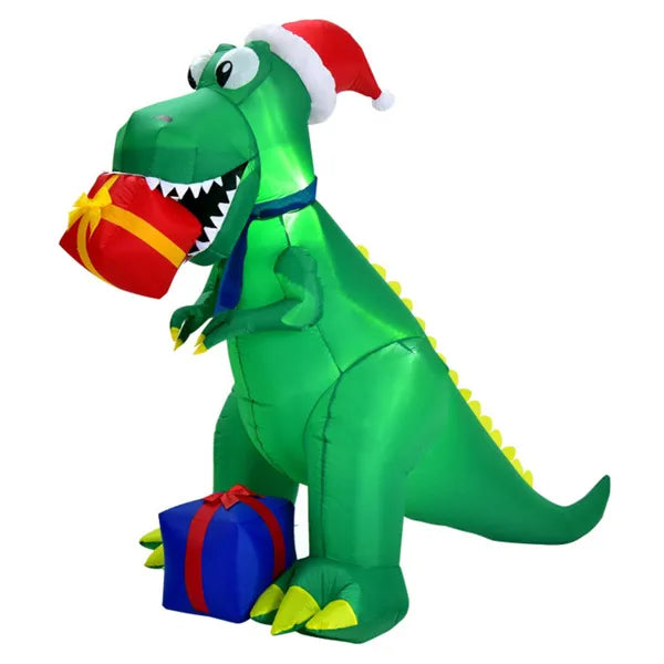 Hendrano 6 ft Inflatable T-Rex with Santa Hat and Gifts