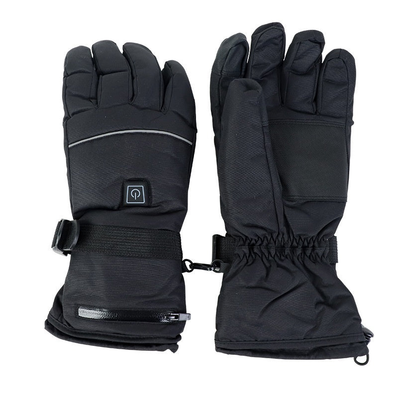 Black heated ski gloves with battery pack