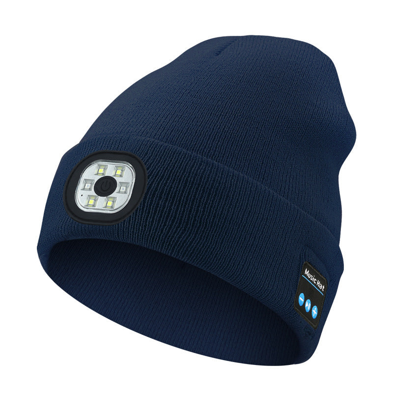 Knit beanie with front LED light