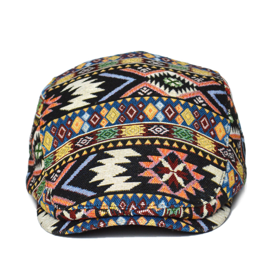 Flat cap with colorful jacquard pattern